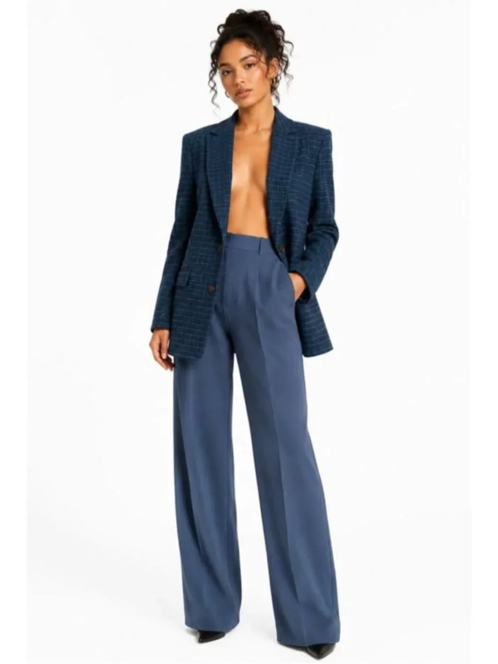 J. Crew Blue & Green Herringbone One Button Blazer